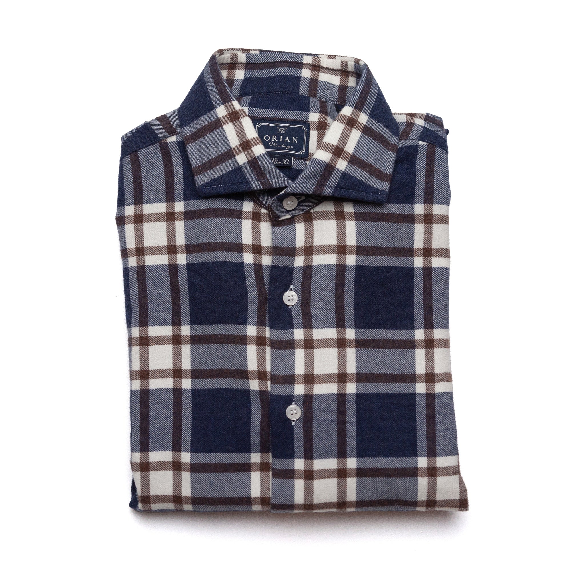 Brushed Flannel Shirt in Brown & Navy Plaid
