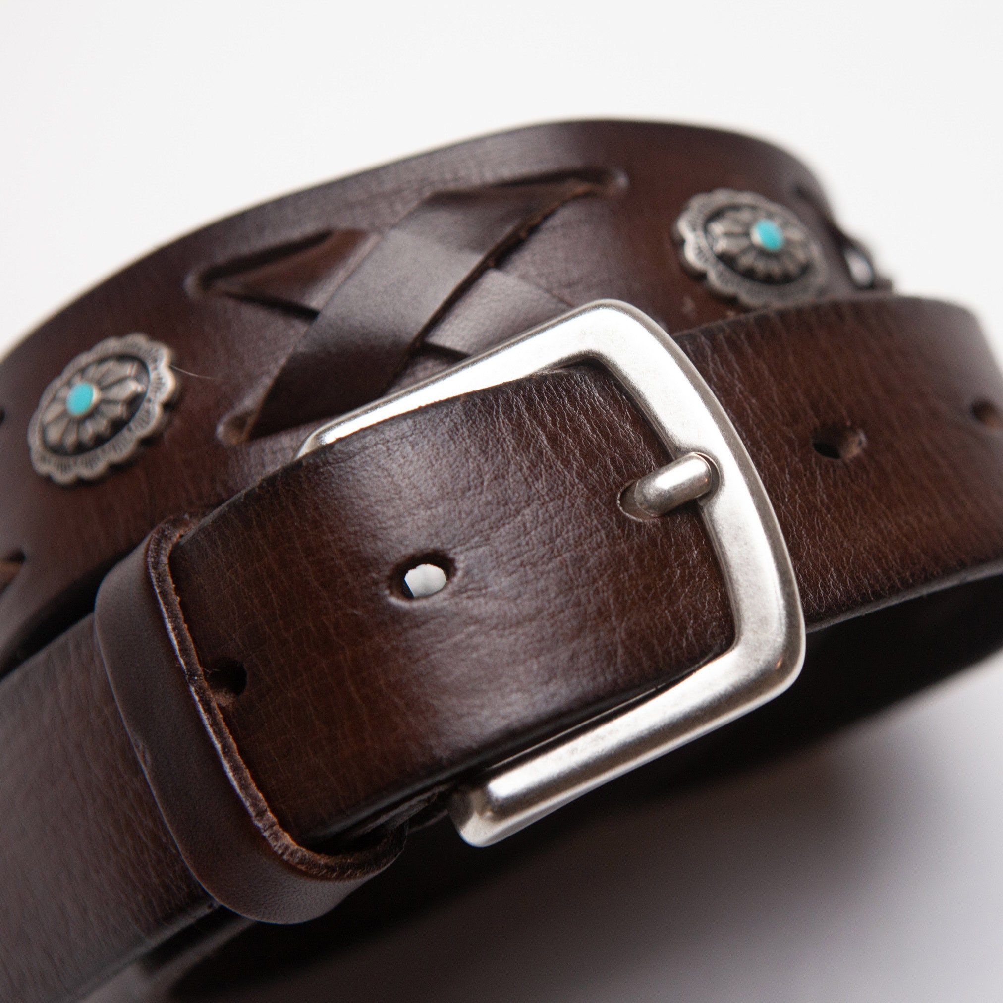 Woven X Brown Leather Belt