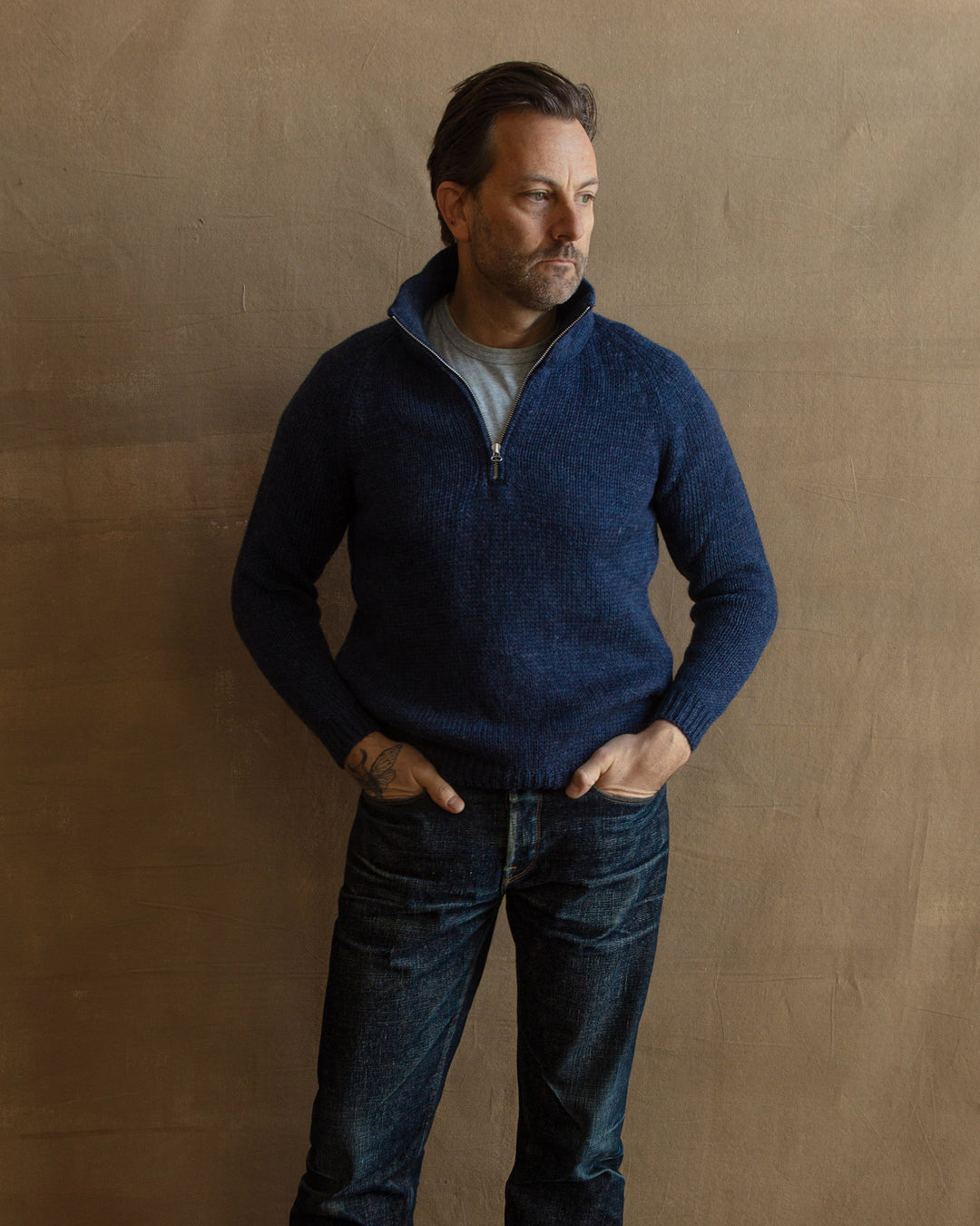 Bristol Zip Neck Jumper in Marine