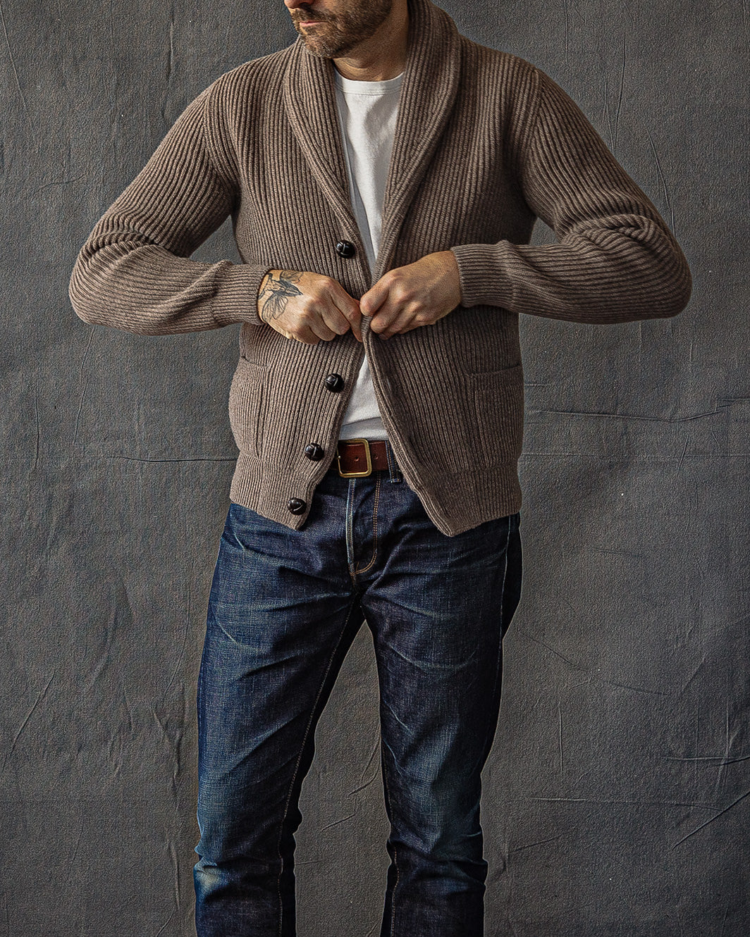 Shawl Cardigan in Taupe