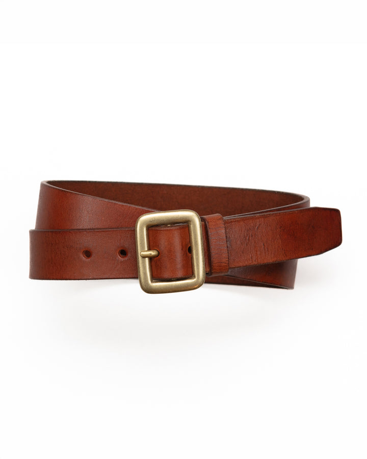 Aged Cognac Belt with Brass Buckle