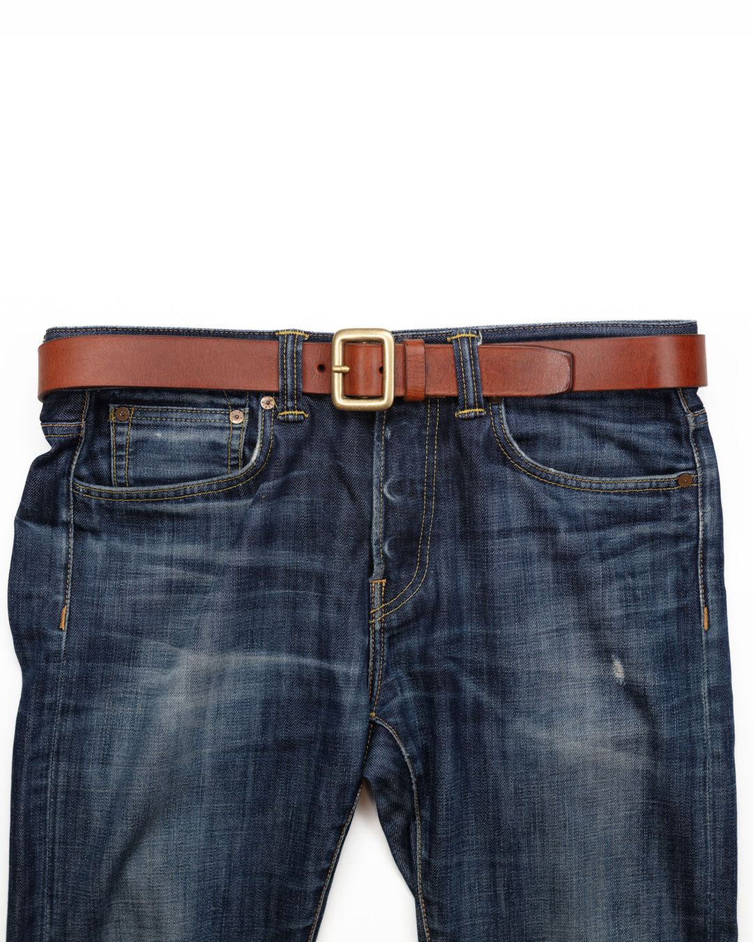 Aged Cognac Belt with Brass Buckle