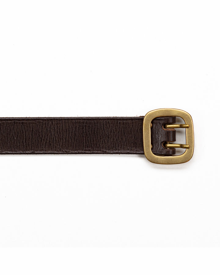 Aged Dark Brown Belt with Brass Double Buckle