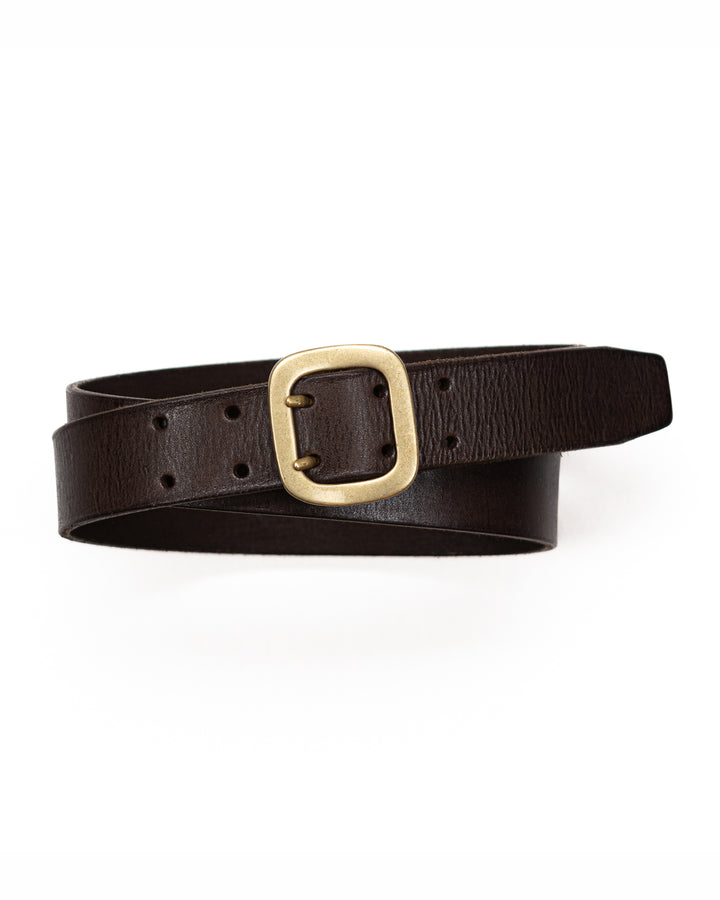 Aged Dark Brown Belt with Brass Double Buckle