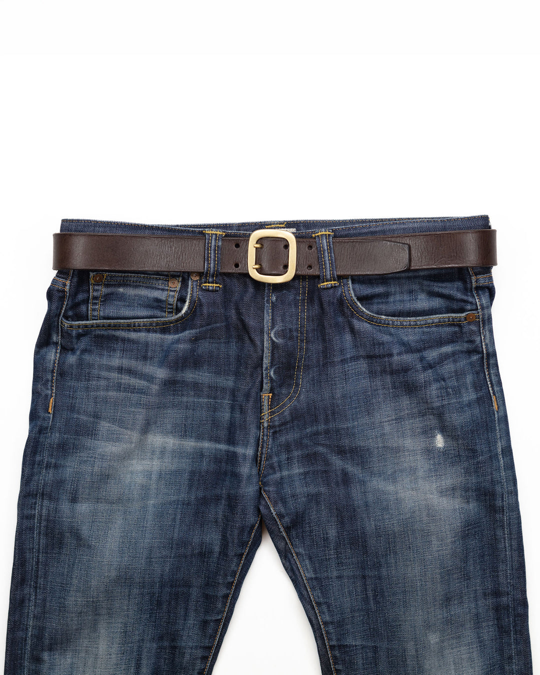 Aged Dark Brown Belt with Brass Double Buckle