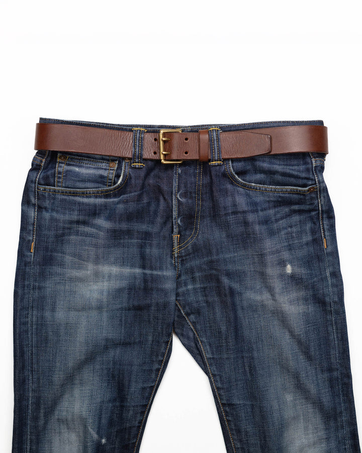 Antique Brown Belt with Military Brass Double Buckle