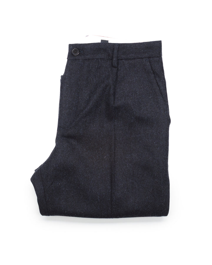 Herringbone Trousers in Navy Wool
