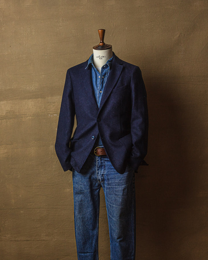 Shetland Wool Blazer in Navy