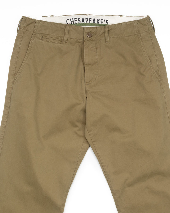Officer Chinos in Khaki Green Gabardine