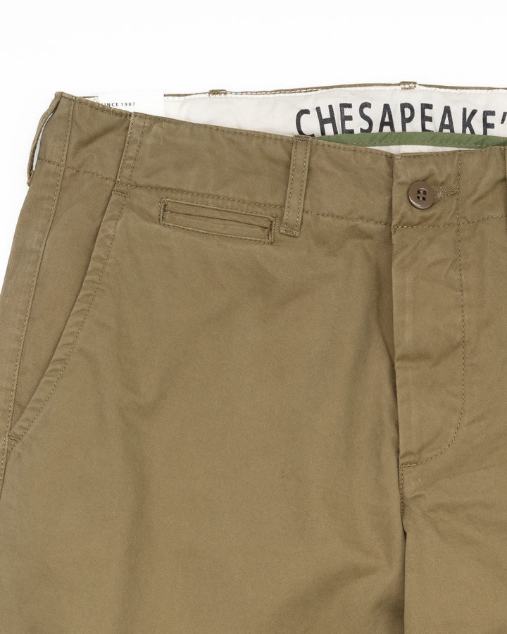Officer Chinos in Khaki Green Gabardine