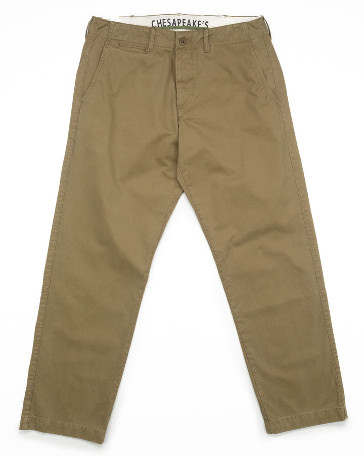 Officer Chinos in Khaki Green Gabardine