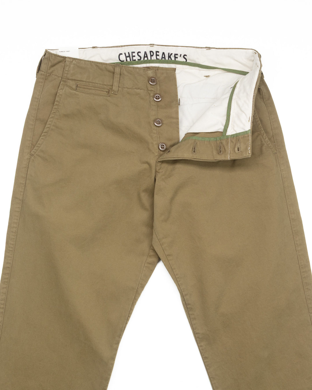 Officer Chinos in Khaki Green Gabardine