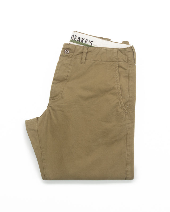 Officer Chinos in Khaki Green Gabardine