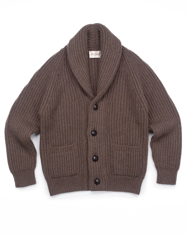 Wide Rib Shawl Cardigan In Dark Tan