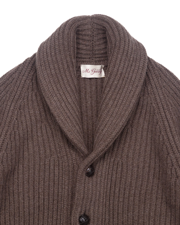Wide Rib Shawl Cardigan In Dark Tan