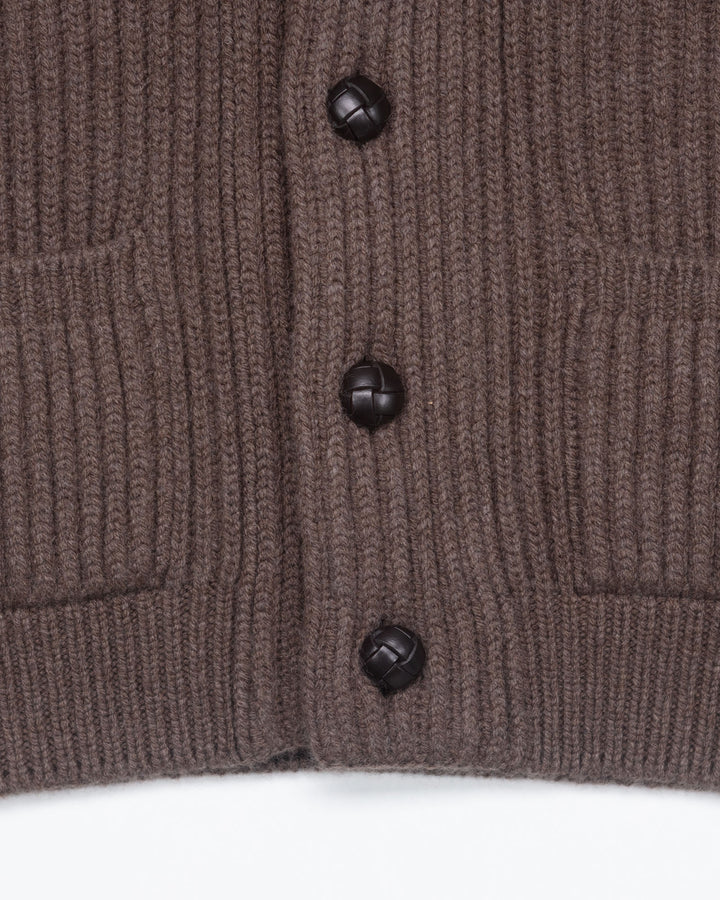 Wide Rib Shawl Cardigan In Dark Tan