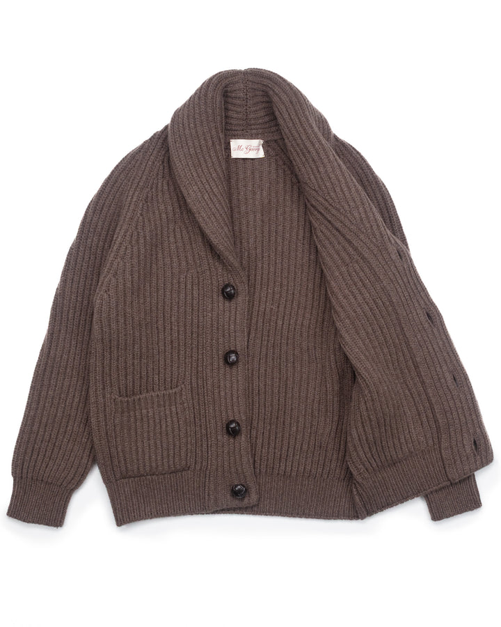 Wide Rib Shawl Cardigan In Dark Tan