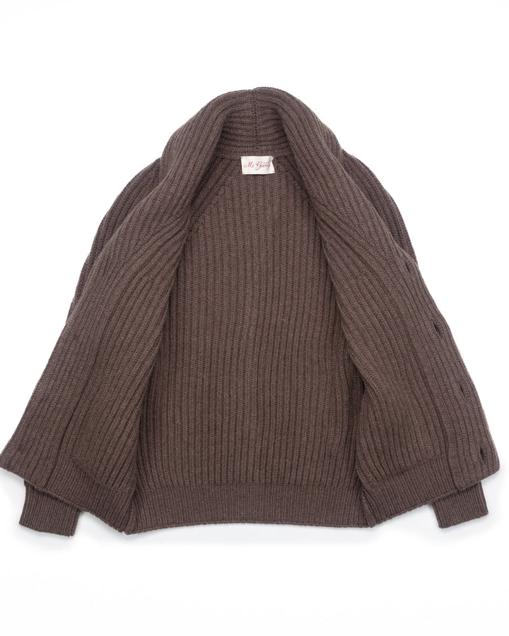 Wide Rib Shawl Cardigan In Dark Tan