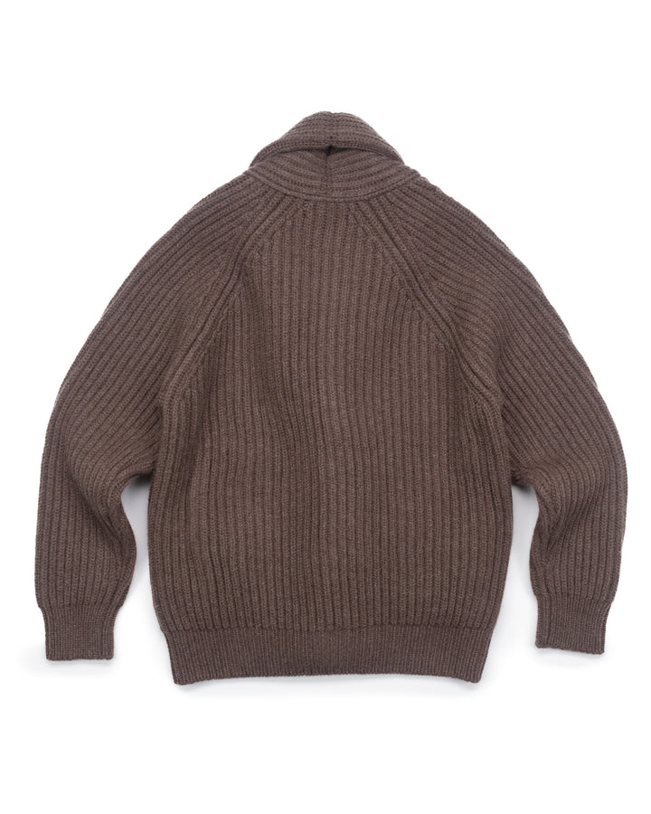 Wide Rib Shawl Cardigan In Dark Tan
