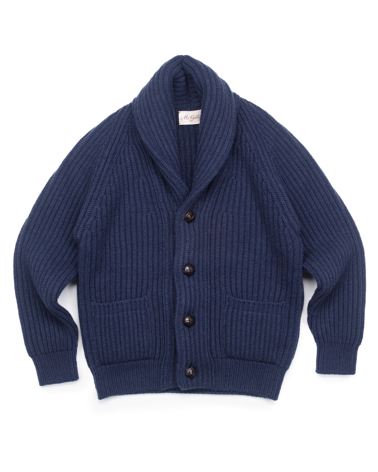 big ribbon collar knit navy×ice blue X RAY Men's Faux Shearling Waffle Knitted Shawl Collar Cable Knit