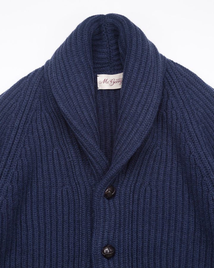 Wide Rib Shawl Cardigan In Indigo