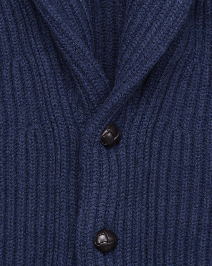 Wide Rib Shawl Cardigan In Indigo