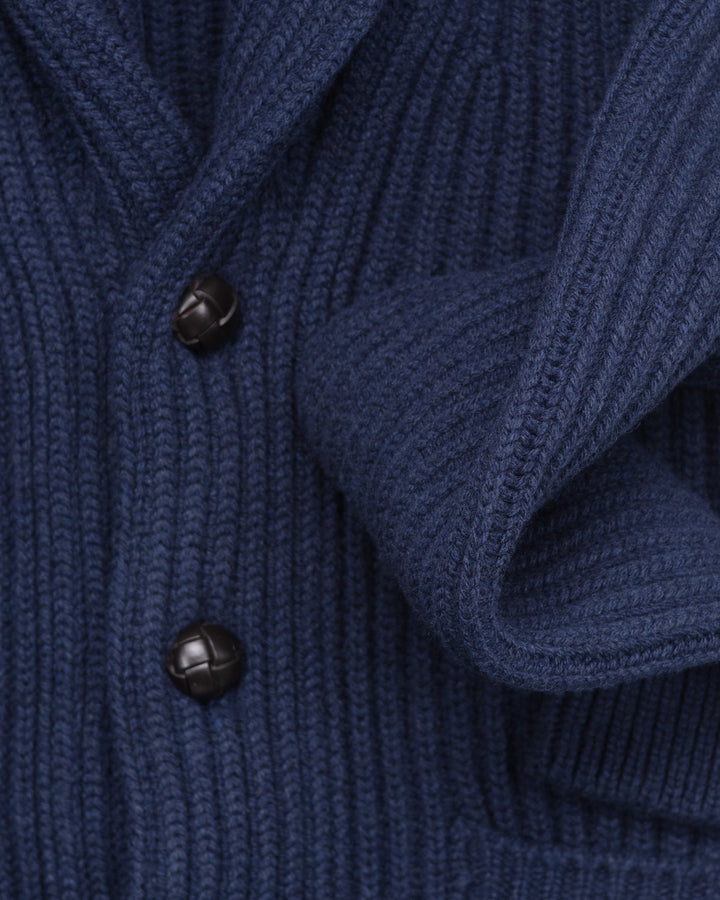 Wide Rib Shawl Cardigan In Indigo