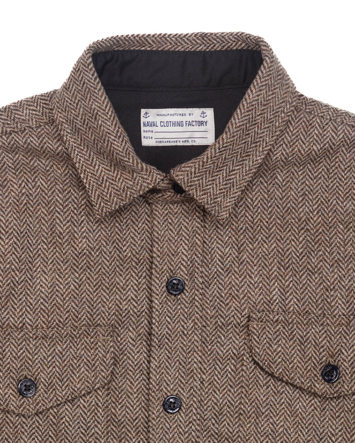 Padded CPO Overshirt in Tan Herringbone