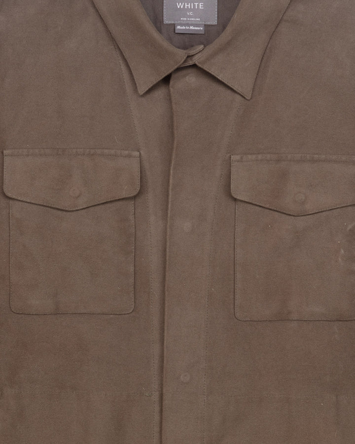 Buttoned Overshirt in Olive Grey Moleskin #1553