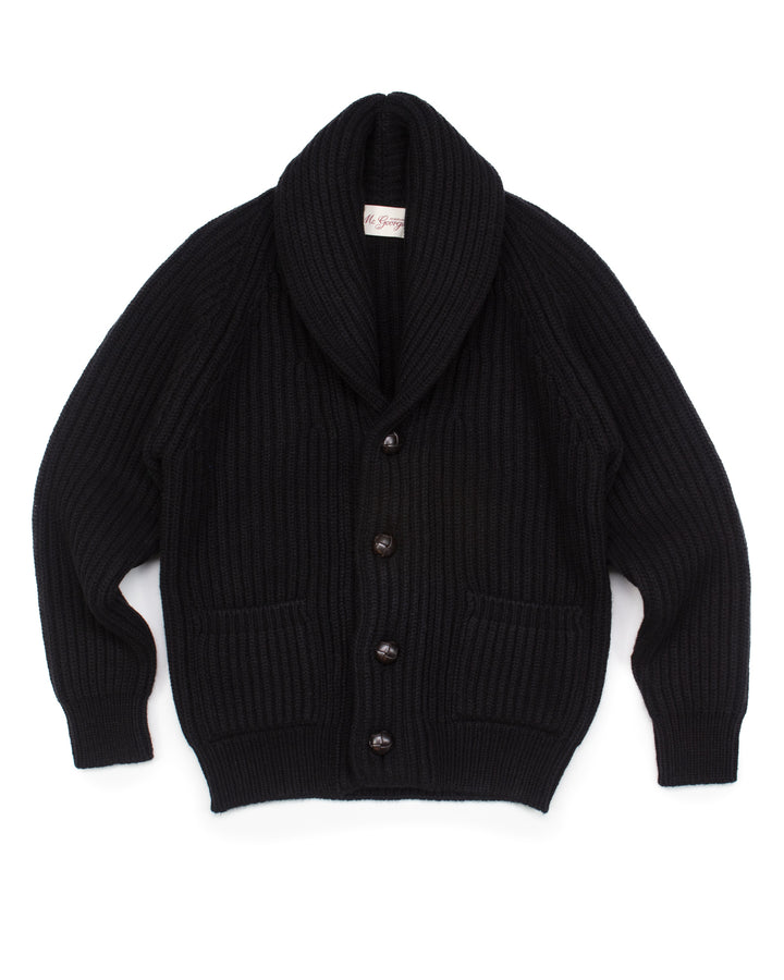 Wide Rib Shawl Cardigan In Black