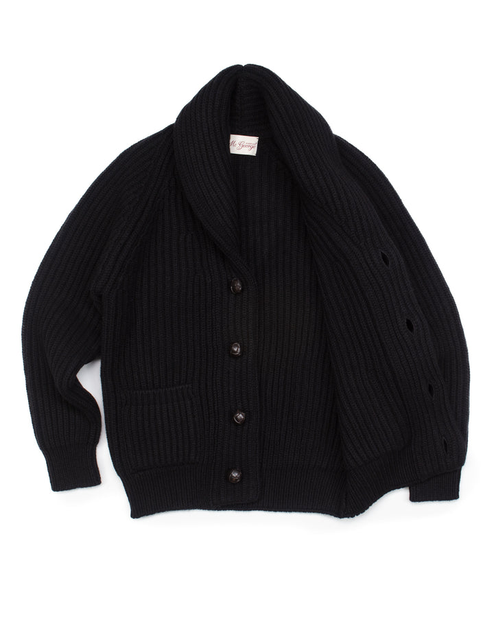 Wide Rib Shawl Cardigan In Black