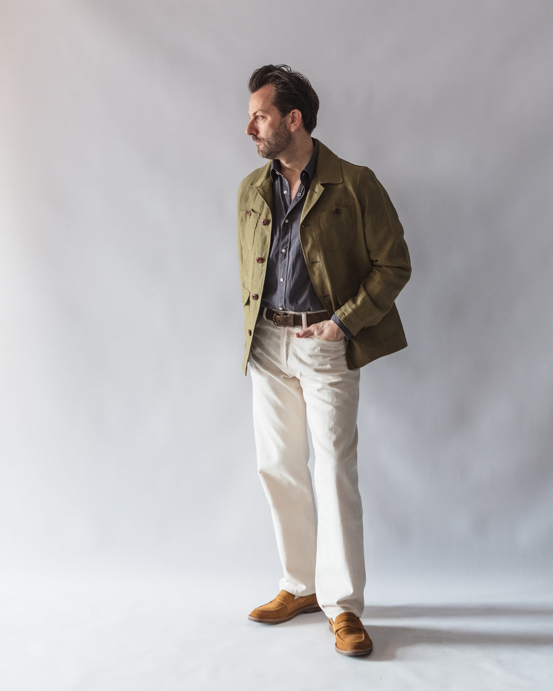 The Morganti Linen Jacket in Olive