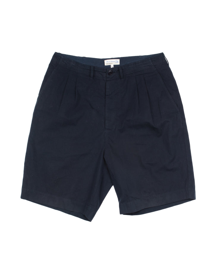 Pleated Cotton Poplin Shorts in Navy #1757