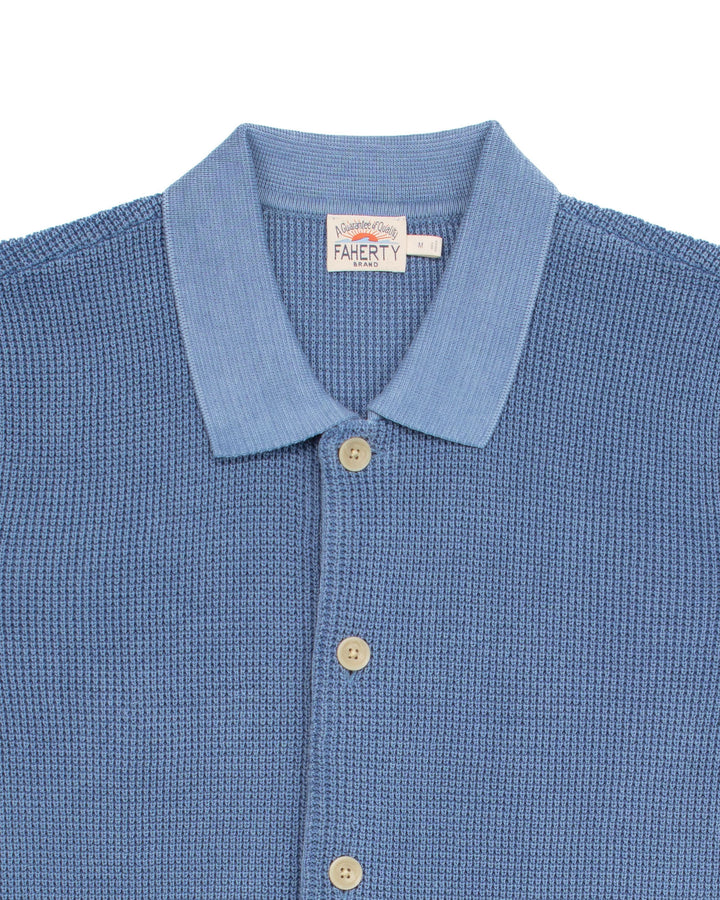 Short-Sleeve Sunwashed Sweater Shirt in Blue Sea