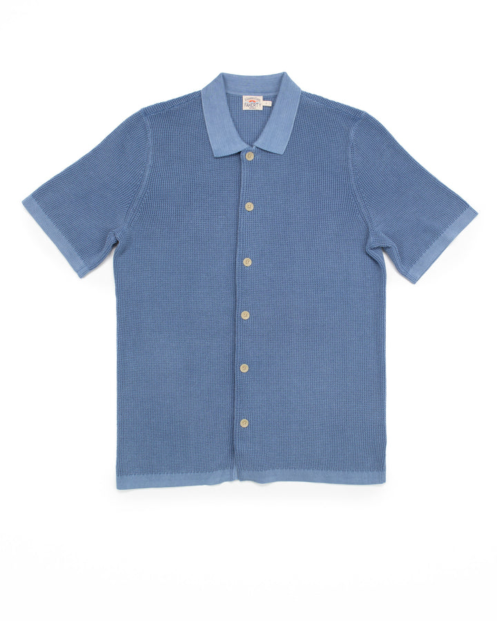 Short-Sleeve Sunwashed Sweater Shirt in Blue Sea