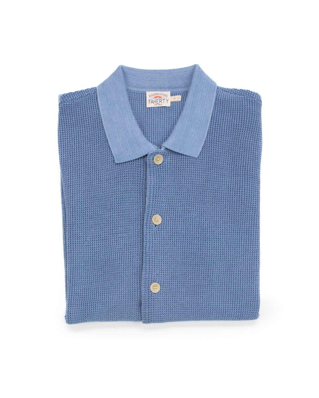 Short-Sleeve Sunwashed Sweater Shirt in Blue Sea