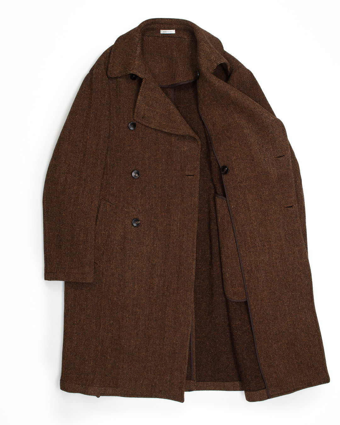 The Porto Coat in Brown Herringbone Wool
