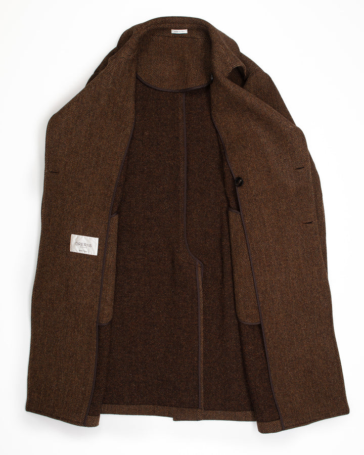 The Porto Coat in Brown Herringbone Wool