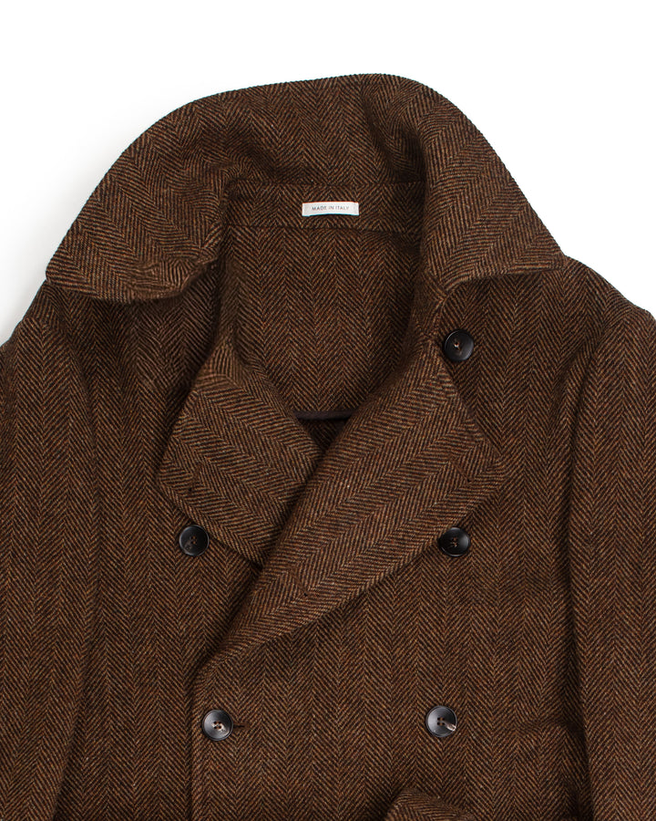 The Porto Coat in Brown Herringbone Wool
