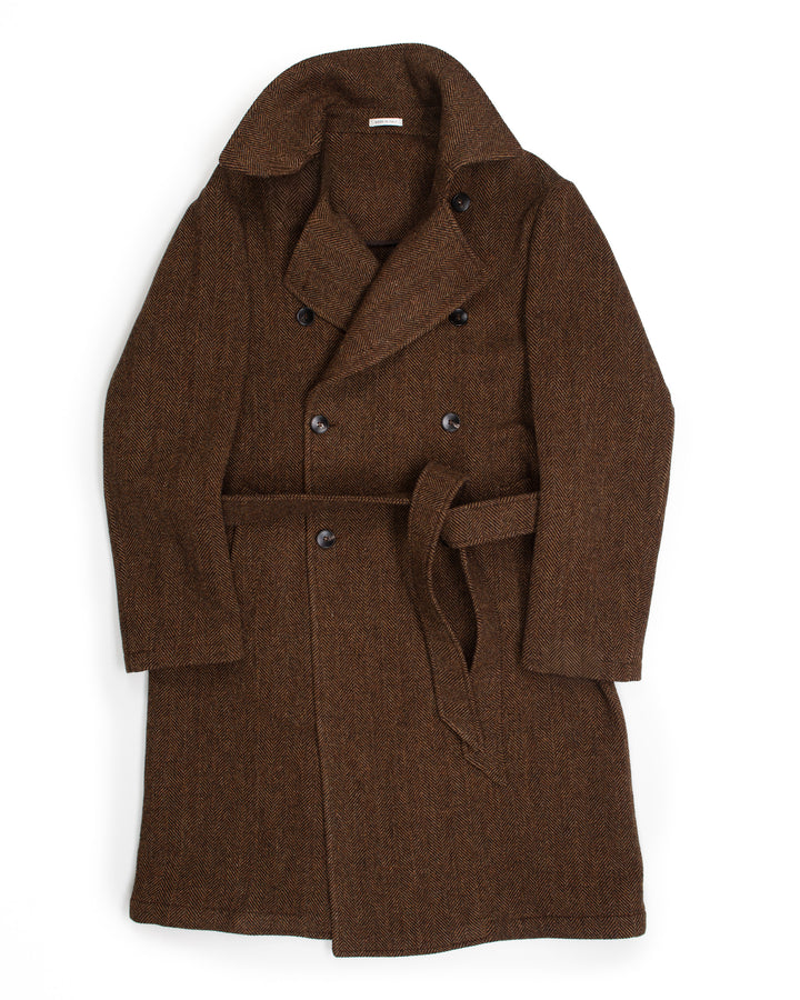 The Porto Coat in Brown Herringbone Wool