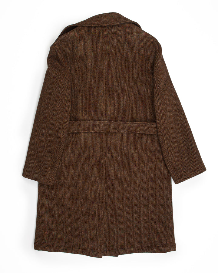 The Porto Coat in Brown Herringbone Wool