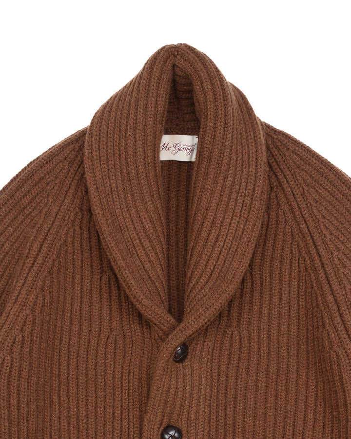 Wide Rib Shawl Cardigan In Brown