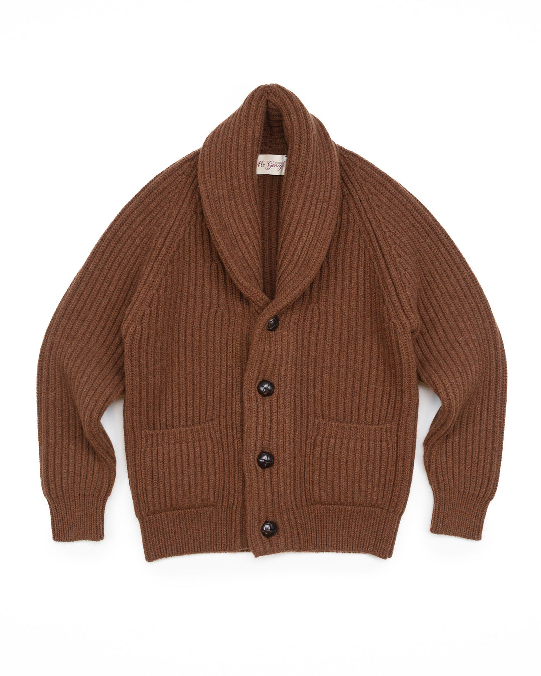 Wide Rib Shawl Cardigan In Brown