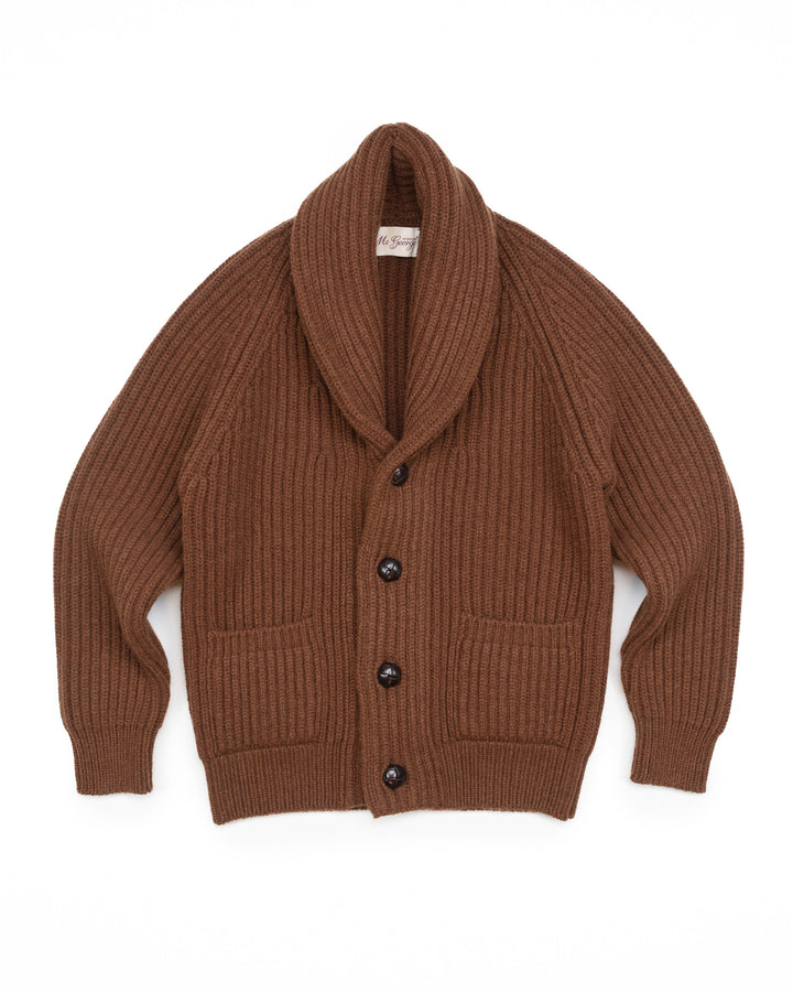 Wide Rib Shawl Cardigan In Brown