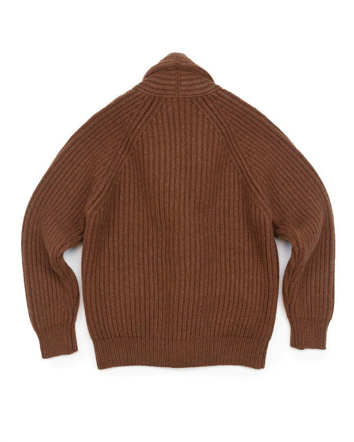 Wide Rib Shawl Cardigan In Brown