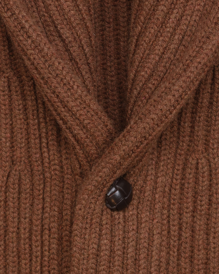 Wide Rib Shawl Cardigan In Brown