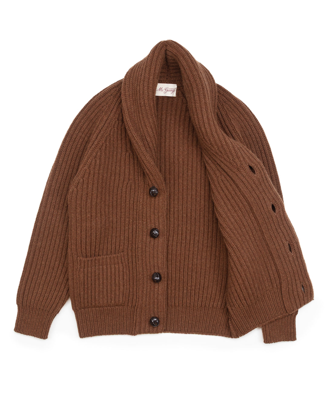 Wide Rib Shawl Cardigan In Brown