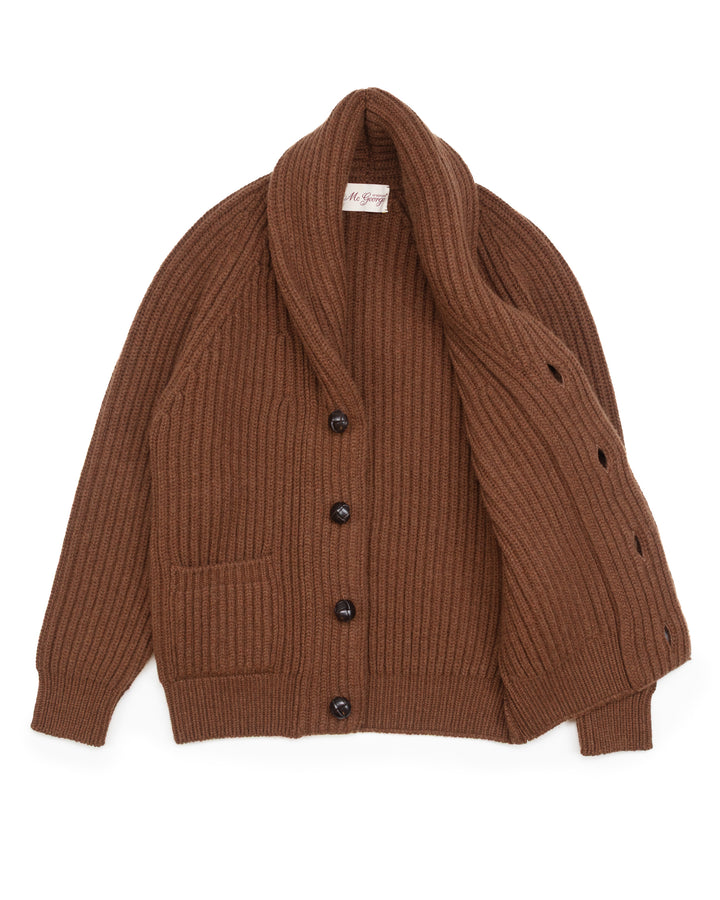 Wide Rib Shawl Cardigan In Brown