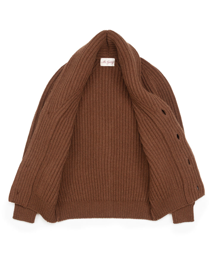 Wide Rib Shawl Cardigan In Brown