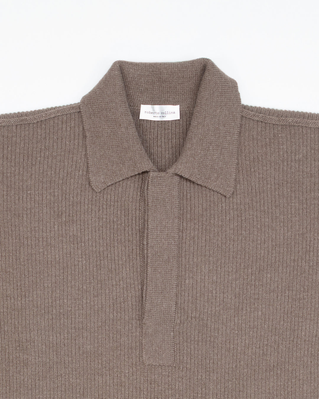 Oversized Ribbed Polo Sweater in Taupe